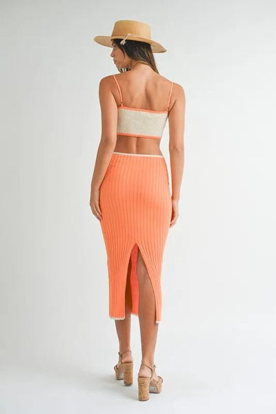 MABLE Ribbed Knit Color Block Cutout Midi Dress - Gown and Grace
