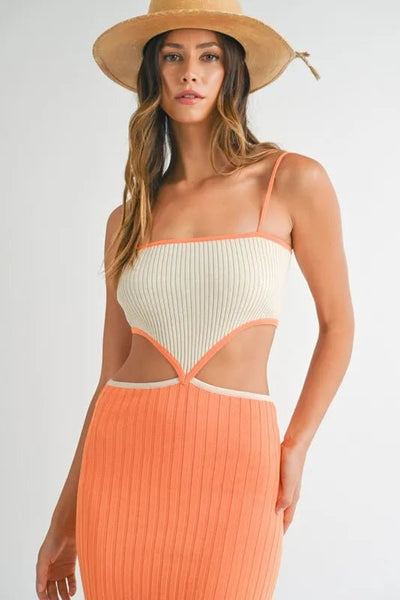 MABLE Ribbed Knit Color Block Cutout Midi Dress - Gown and Grace