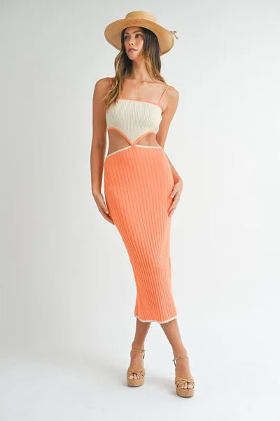 MABLE Ribbed Knit Color Block Cutout Midi Dress - Gown and Grace