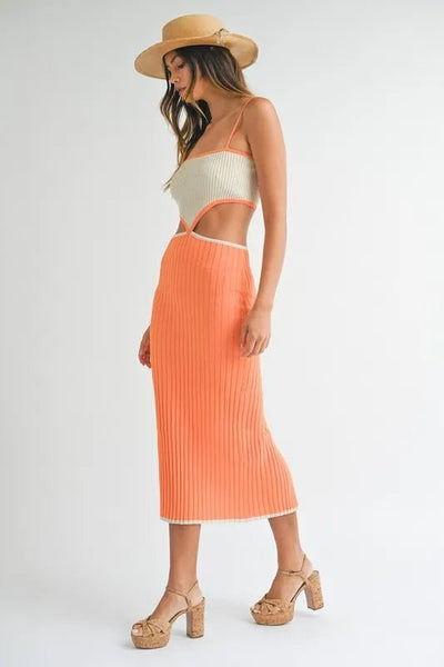MABLE Ribbed Knit Color Block Cutout Midi Dress - Gown and Grace