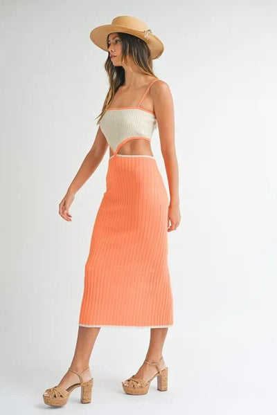 MABLE Ribbed Knit Color Block Cutout Midi Dress - Gown and Grace
